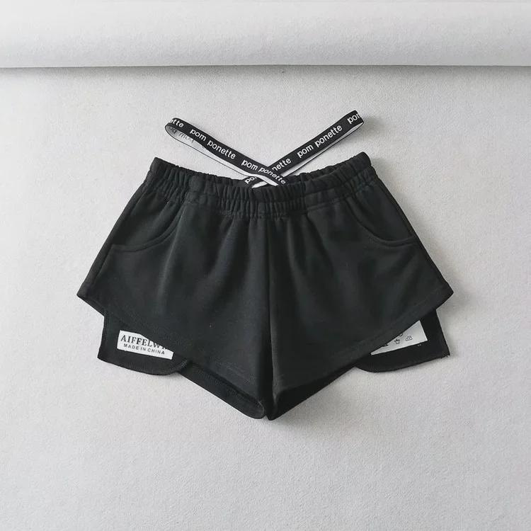 Damshorts med hög midja, elastisk midja, lös passform, sommar - Hot Girl-stil