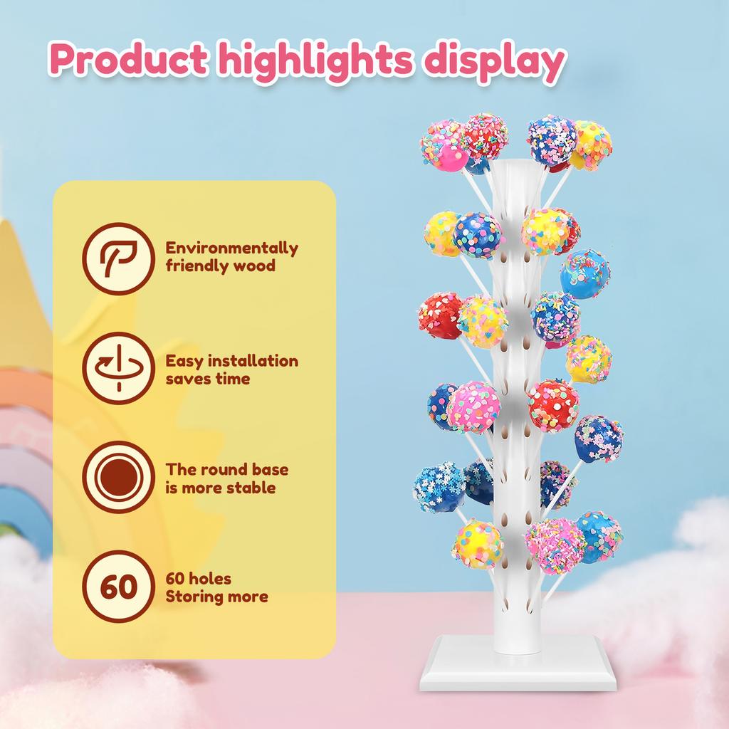 60 Hål Trä Liten Godispinne Ställ Fylld Godispinne Displayställ Dekorativ Godisbordsställ för Babyshower Jubileum Fest