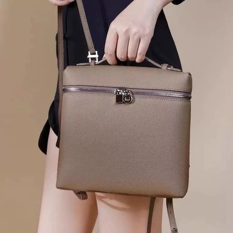 Leather Double-shoulder Crossbody Bag, Leather Box Bag, Lunch Box Bag. Fashionable, Versatile, Elegant and Simple Bag for Women