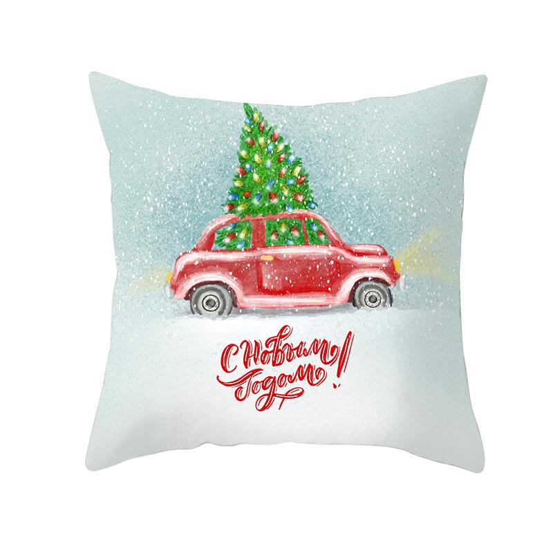 Red Car Christmas Tree Santa Cushion Cover Christmas Pillowcase Home Sofa Chair Bed Pillowcase