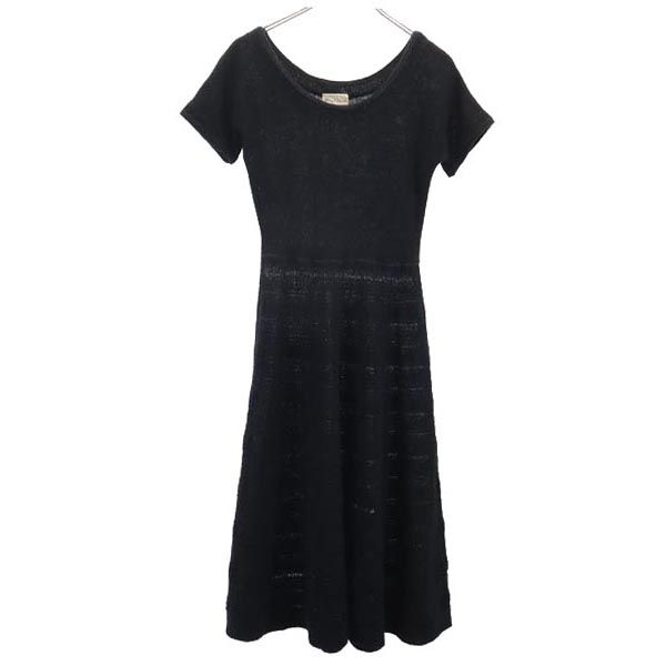 May Claire 70s vintage Short sleeve Wool Blend Knit one piece black Women Used
