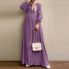 2024 Retro Puff Sleeve Dress: Elegant Solid Color Muslim Women's Clothing for Spring and Autumn