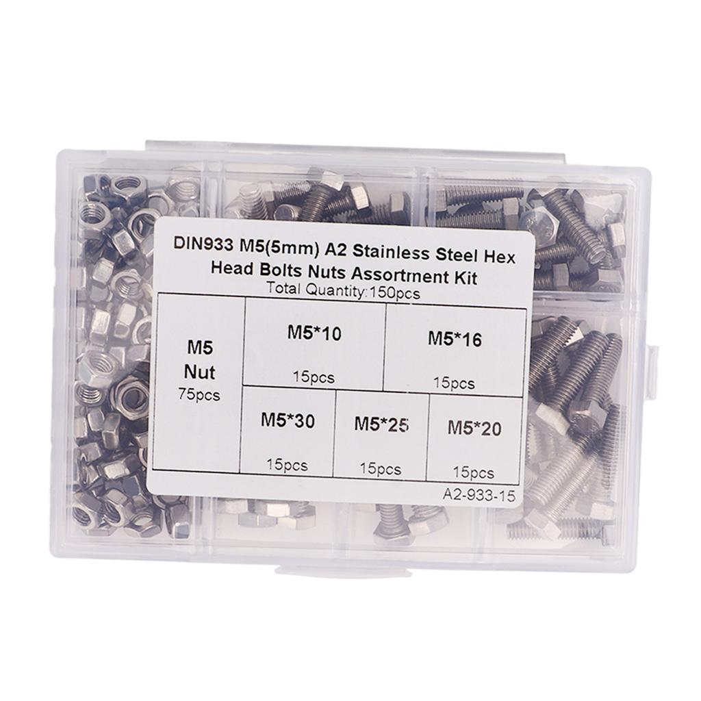 Set Fixare Șurub M5 Oțel Inoxidabil 304 Șuruburi Hexagonale și Piulițe Kit Asortat cu Cutie de Depozitare