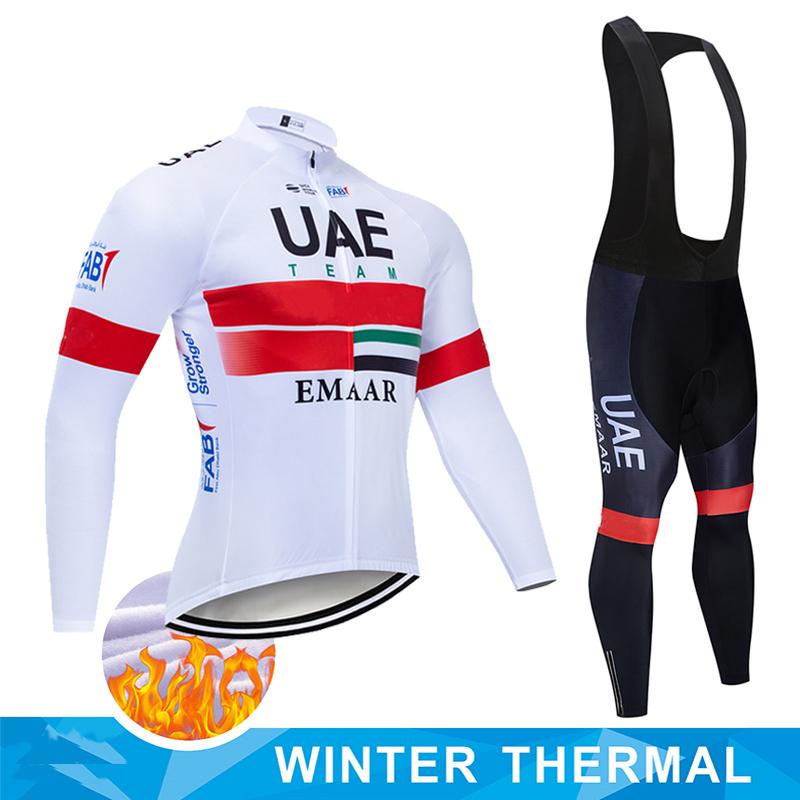 2026 UAE Winter Thermal Fleece Cycling Jersey Set Maillot Ropa Ciclismo Keep Warm MTB Bike Wear Bicycle Clothing Cycling Set