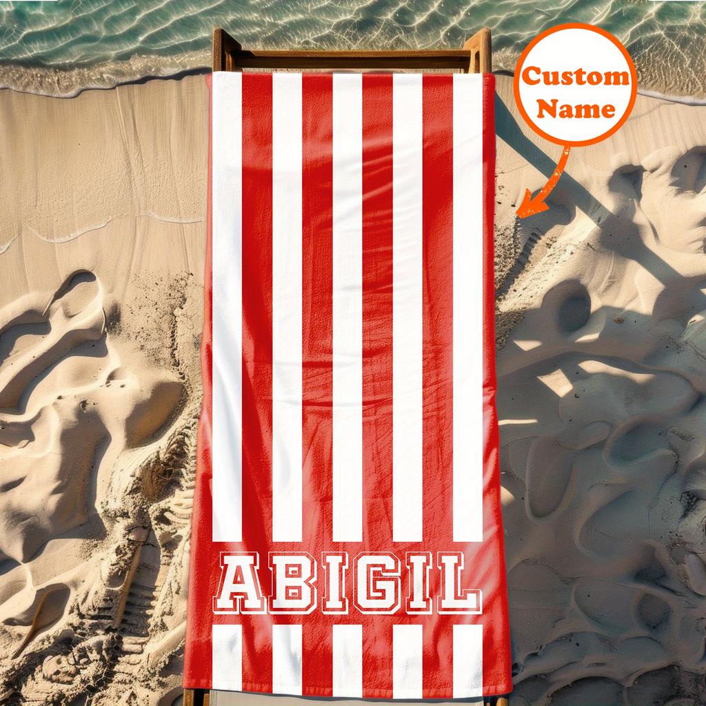 Personalized Striped Beach Towel Custom Name/Logo Microfiber Towel Thin Quick Dry Absorbent For Beach Swimming Yoga Bath Sports