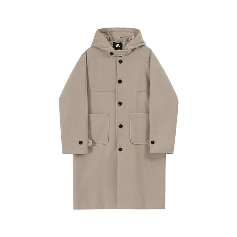 Mittellanger und langer Wollmantel mit Kapuze für Herren Winter Koreanische Version Lockerer Woll-Warmjacke