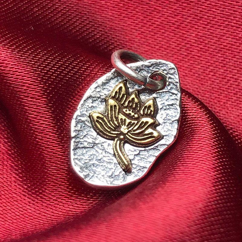 Retro Lotus Pendant with Buddhist Beads: Snow Lotus Silver Bracelet Clip Accessory 10mm