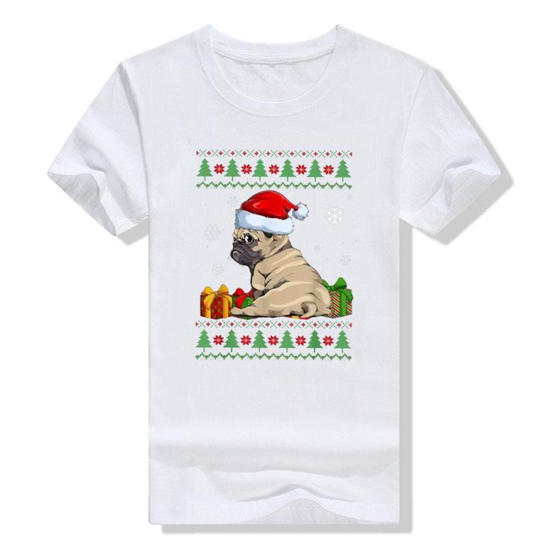 Cute Pug Christmas Costume Santa Hat Ugly Tree Dog Santa Xmas Classic T-Shirt Gifts Animal Printed Basics Graphic Tee Y2k Tops