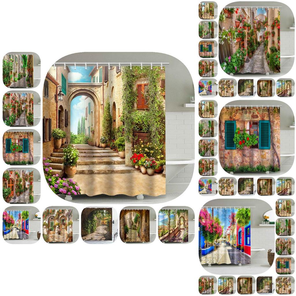 Utsökt Duschdraperi med Blommor Vattentätt Polyester Badrumsdraperi För Badrumsdekor