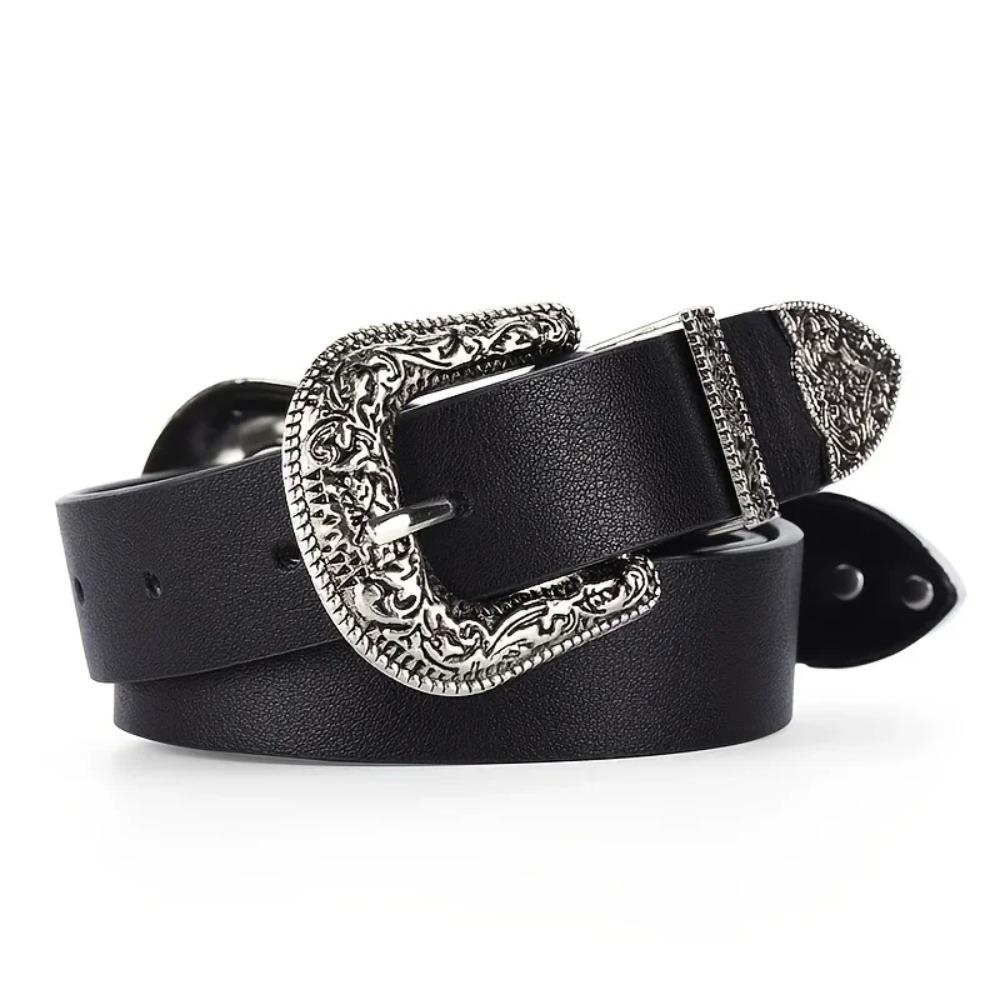 

PU Leather Belt Vintage Carved Metal Buckle Design Belt for Men Women Hip Hop Style Fashion Accessories Suitable for Jeans Belt 102CM