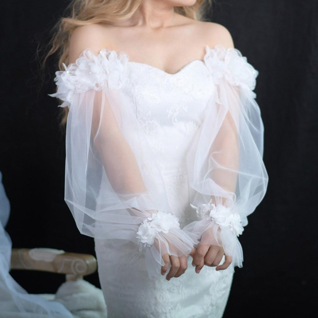 Manche de robe de mariée avec décors floraux, robe formelle amovible, manches bouffantes, manche de bras de mariage, manche de photographie de mariage