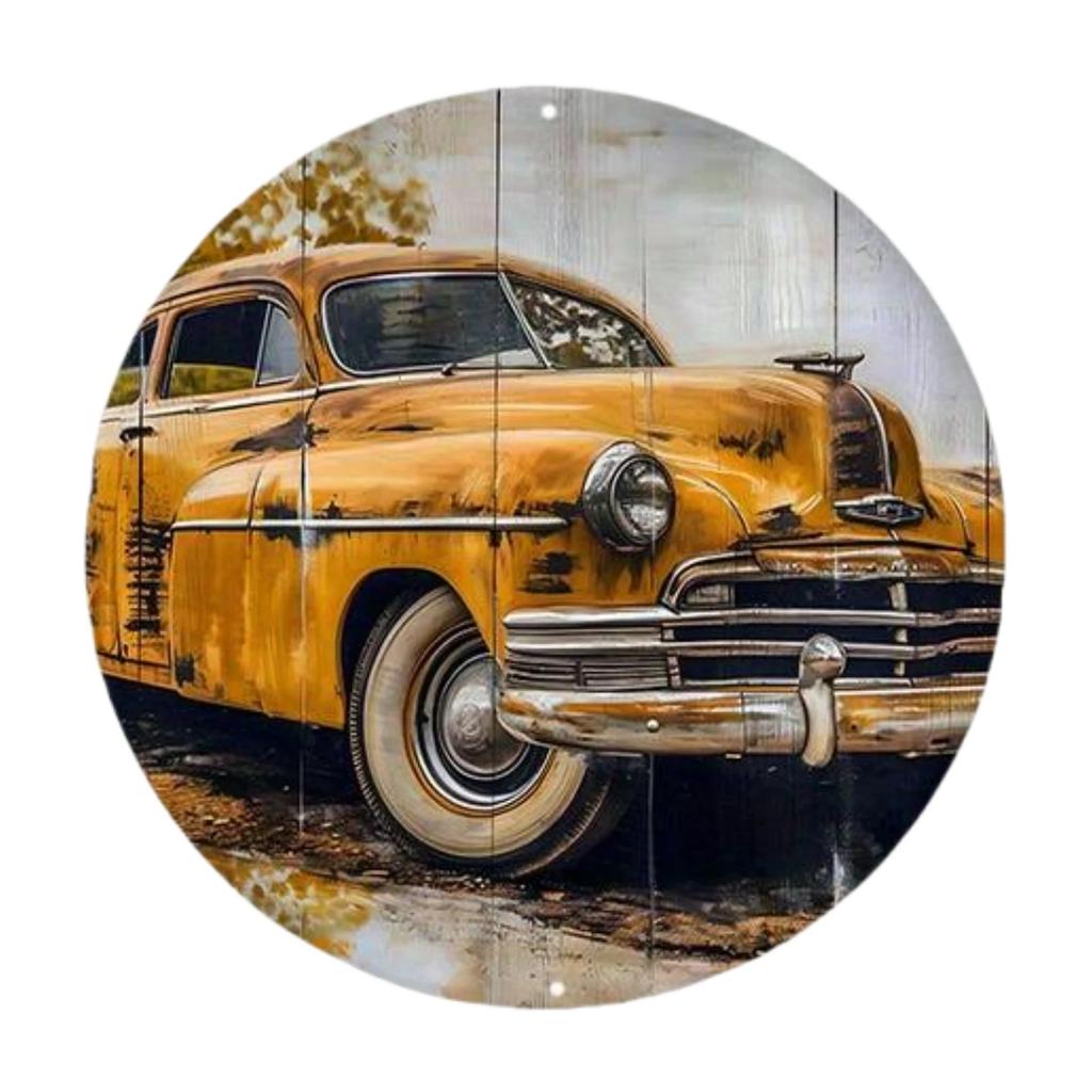 Old Style Trucks Theme Round Metal Aluminum Sign Art Desktop Decorative Plates for Bar Garage Club Yard Home Office Wall Decor