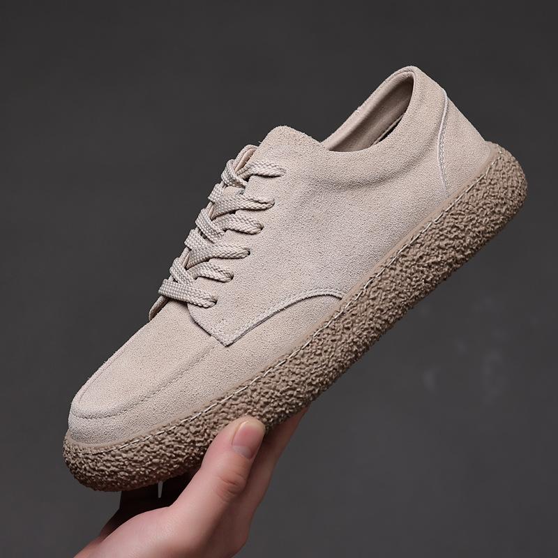 

Men s shoes 2025 new Doudou shoes men s soft-soled casual leather retro British board shoes flip fur shoes men s trendy shoes 44 пісочний