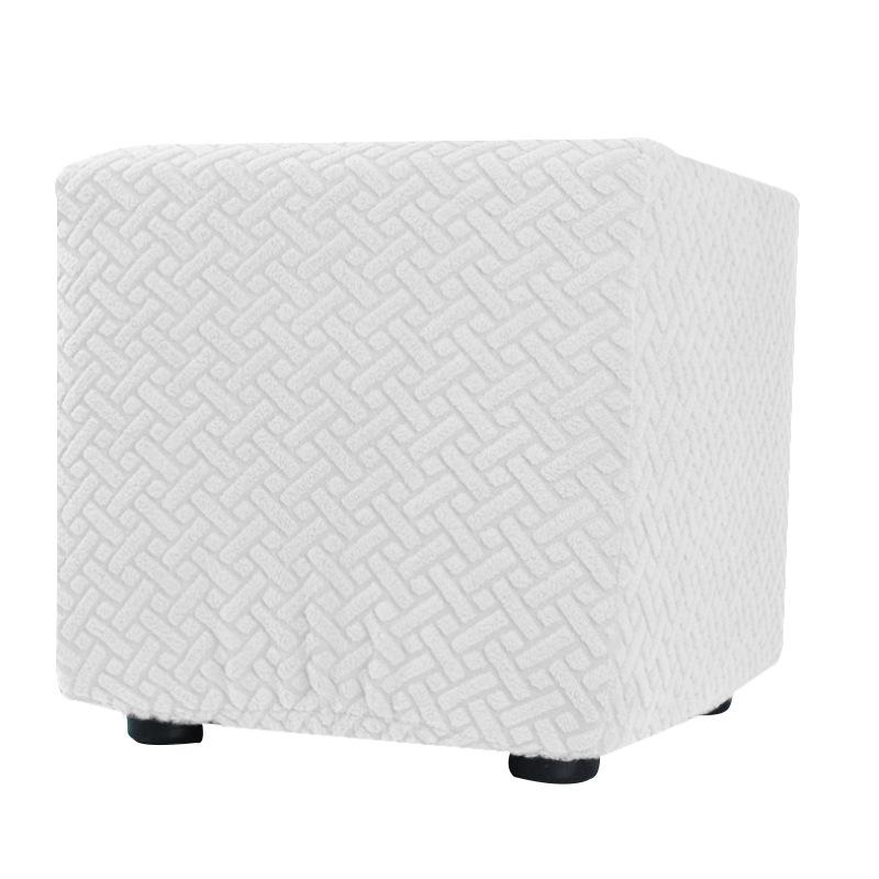 S/M/L Solid Color Jacquard Stretch Ottoman Stool Cover Washable Square Stool Covers All-inclusive Under Desk Footrest Slipcovers