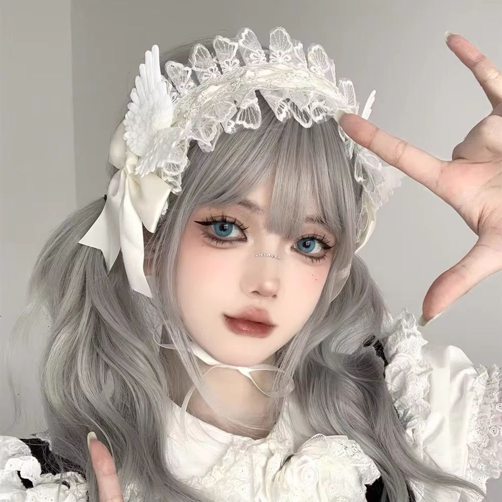 Japanese Dark Angel Wing Headpiece Harajuku Subculture Lace Hairband Y2K Sweet Gothic Lolita Headband Cosplay Costume Accessory