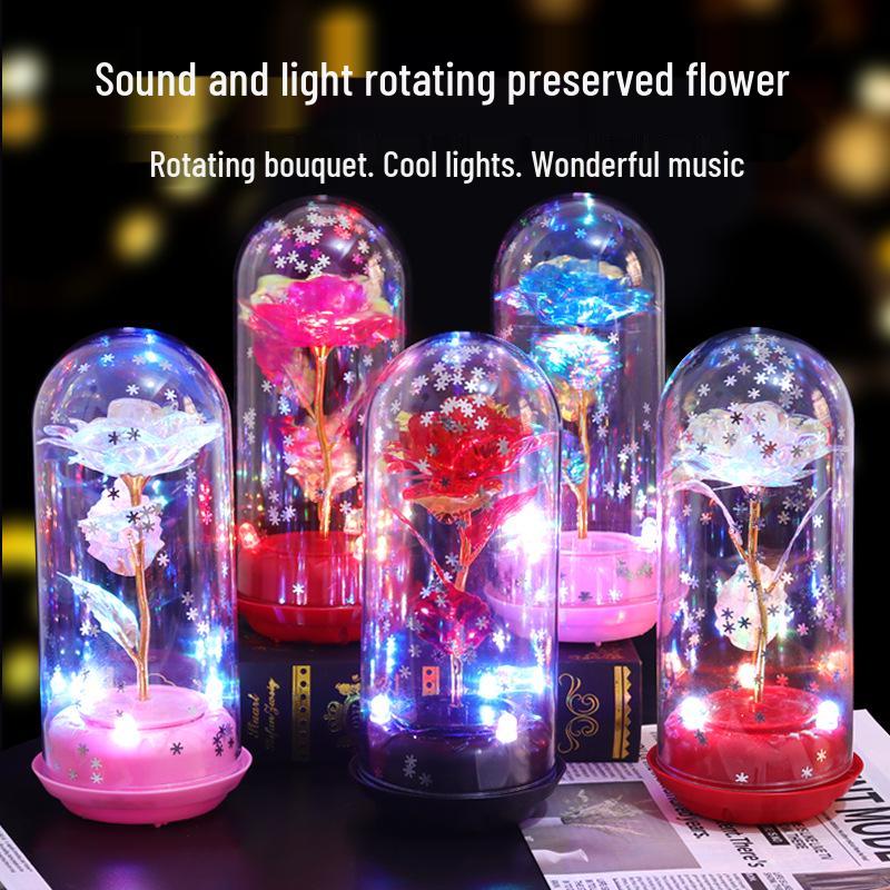 Crystal Glass Rose: Luminous Preserved Flower Music Ornament for Valentine's Day