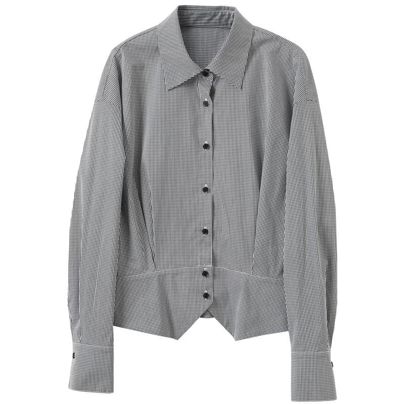 Women s Long-Sleeve Plaid Lapel Shirt XL