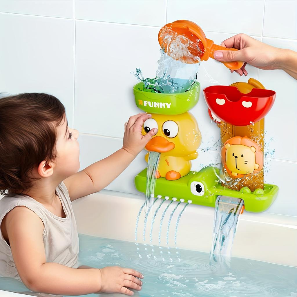 Duckling water play windmill toy with three strong suction cups, a good companion for babies to play in the bathroom