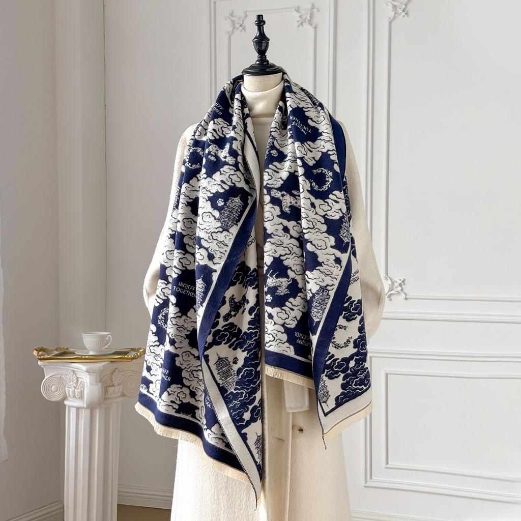 New Premium Printed Women's Faux Cashmere Scarf Winter Cozy Pashmina Wraps Luxe Thick Blanket Shawls Echarpe