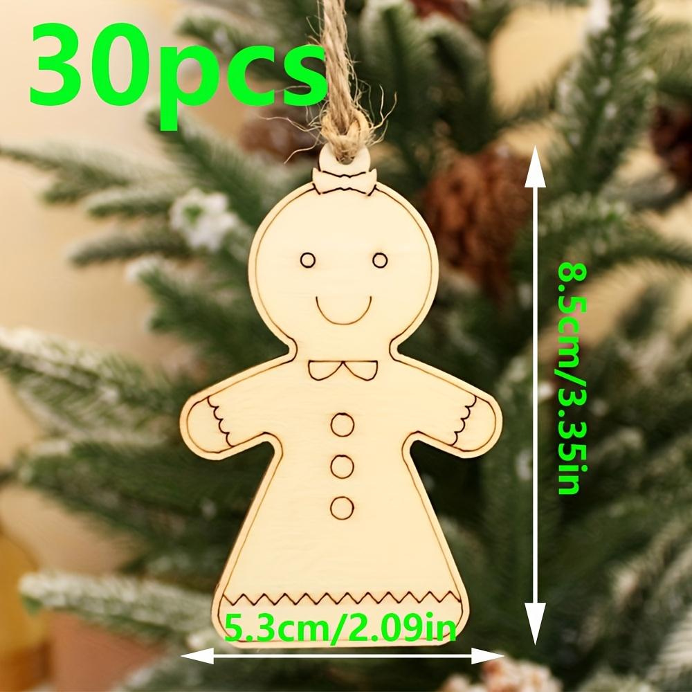 

30 natural wooden Gingerbread Man Girl Christmas decorations, DIY handmade, hanging and gift tags, Christmas decorations
