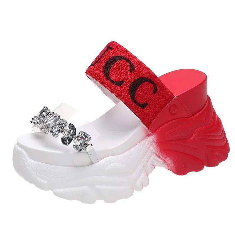 2021 New Summer Fashion Women Wedges Sandals Beach Casual Woman Platform Open Toe Shoes Ladies All-match Rhinestone Sandals