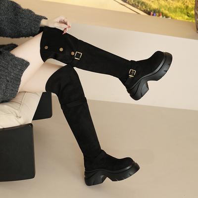 Fashion Tall Locomotive Knight Boots Women's Autumn and Winter 2025 New Thick-soled Heightening Small Belt Buckle Boots