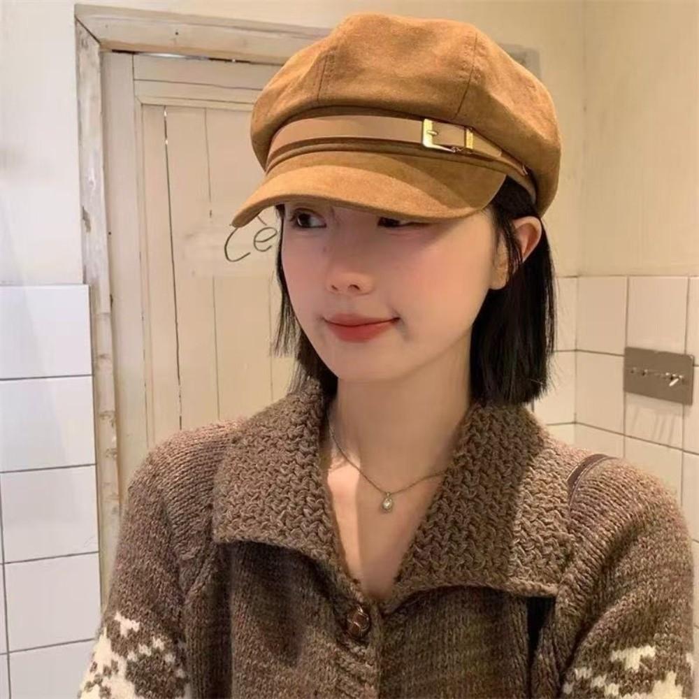 Suede Beret Hats Warm Newsboy Cap Classic Design Japanese-Style Cap Daily Travel