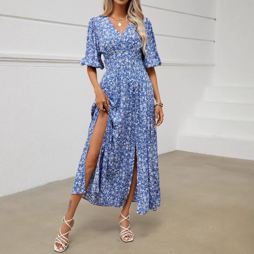 

Европейское и американское пляжное платье для отпуска 2025 с рукавами-фонариками - Шикарное, сексуальное и модное S павлин голубой