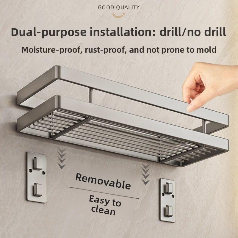 Bathroom Wall Mount Storage Rack With Steel Surface For Household Organization