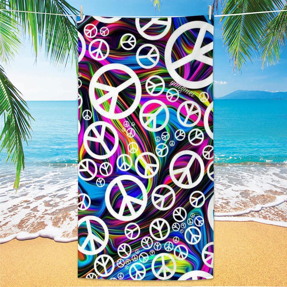 Boho-Stil und Friedenssymbol, Strandtücher aus ultrafeiner Faser, Strandurlaubsfotos, Dekorative Handtücher, Schalhandtücher