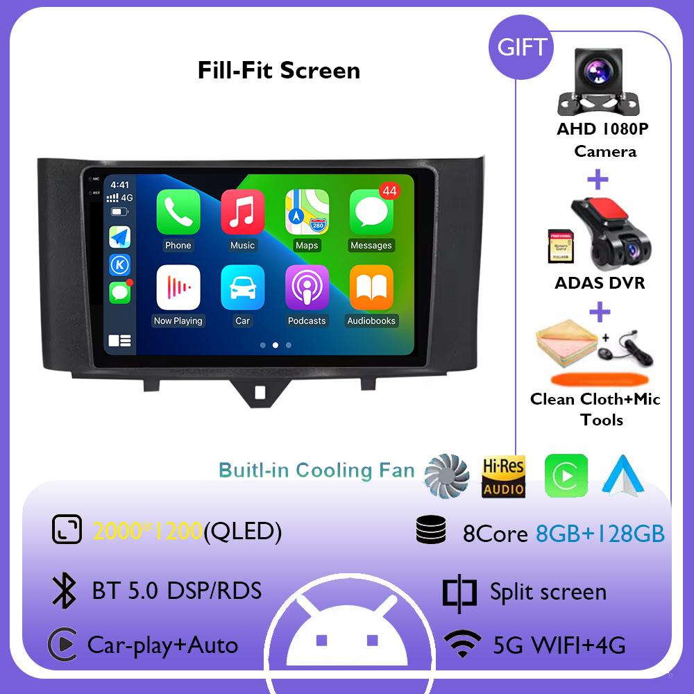 Carplay Android 14 System Car DVD Multimedia Player For Mercedes Benz Smart Fortwo 451 2011 2012 2013 2014 2015 WiFi Radio GPS