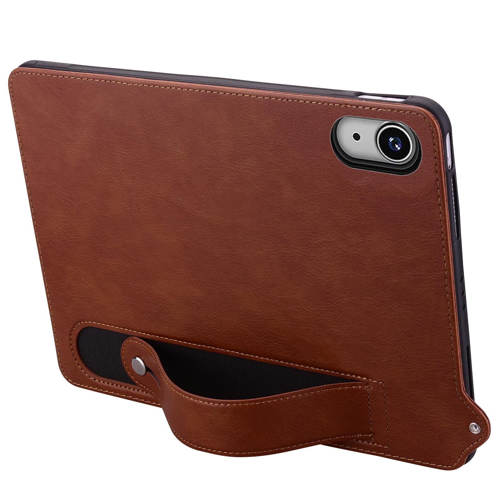

For iPad mini (2024) (A2996 A2995)/mini (2021) (A2568) Case Hand Strap Kickstand Leather Tablet Cover Brown