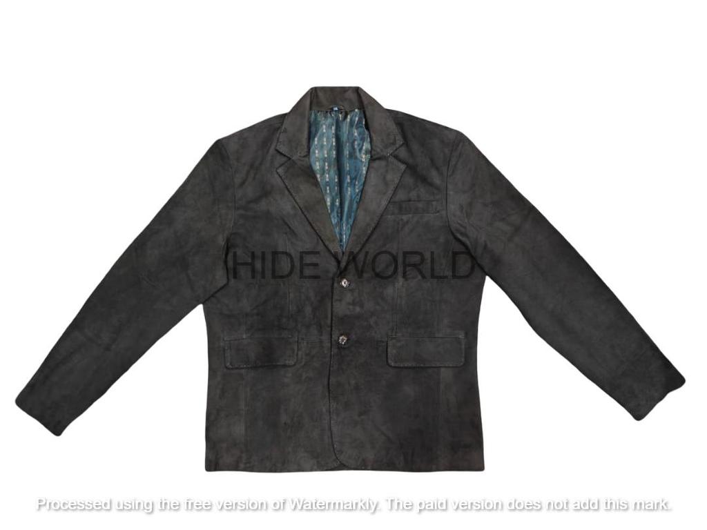 Blazer de Couro Marrom Escuro Formal Estiloso Masculino Blazer de Camurça Pura Casaco Feito à Mão