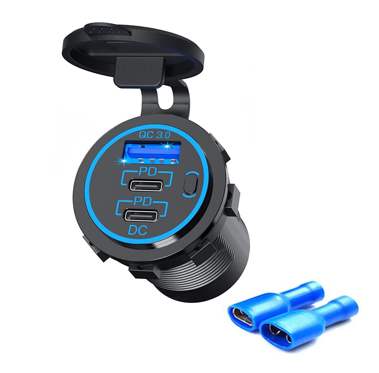 

Автомобильное зарядное устройство Quick Charge 3.0 USB C, розетка для быстрой зарядки, розетка с кнопкой переключения для 12 В/24 В мотоцикла, грузовика, лодки