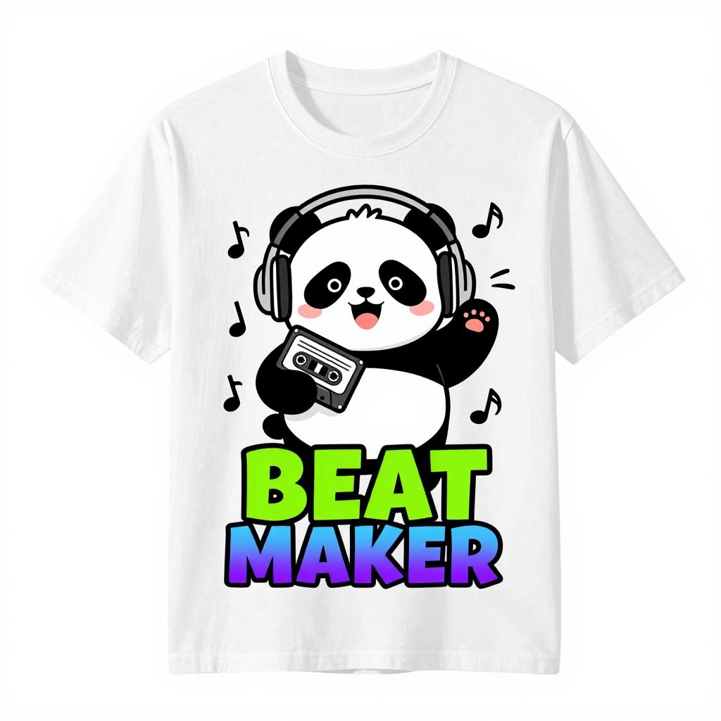 Cute Cartoon Dj Panda Beat Maker Print T Shirt Casual Tee Unisex Cotton Short Sleeve Music Panda Lover Tops M