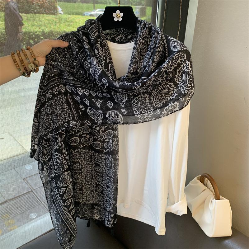 Summer Silk Scarf Shawl Sun Protection Dual-Purpose Yarn Scarf Scarf Spring And Autumn Ethnic Style Versatile Decorative Cotton And Linen Scarf