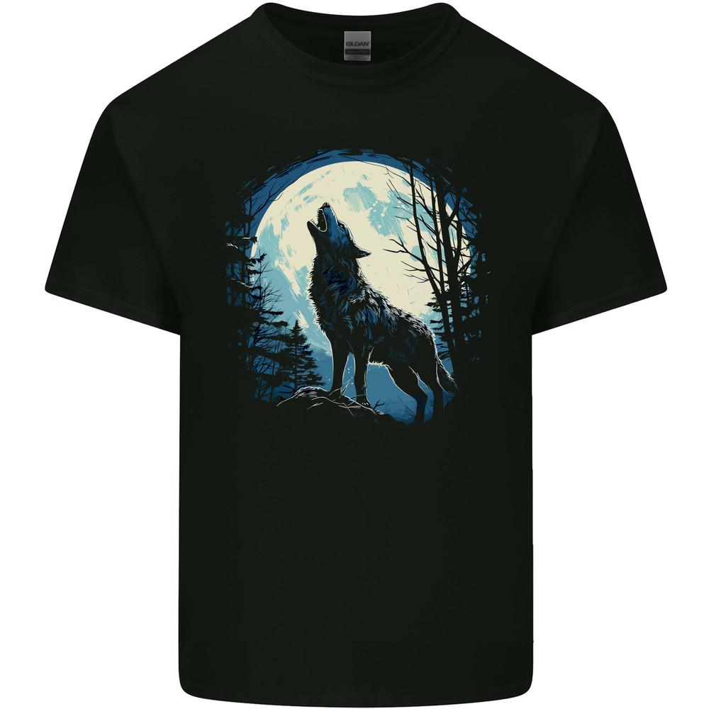 Moonlit Howling Wolf Fantasy Mens Light Cotton T-Shirt
