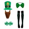 4pcs Leprechaun Green Hat with Beard Costume Accessory St. Patrick's Day Party Costume Suit Hat Bow Tie Beard Socks Accessory