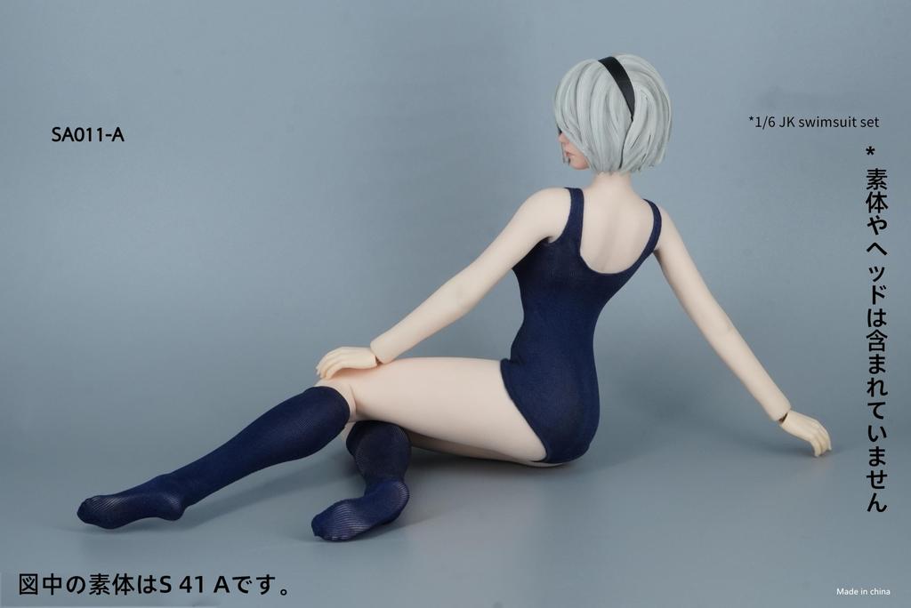 OBEST SAtoys JK High School Girl Swimsuit Uniform Set and Includes Pleated and Shoes 1/6 (Blue White) - Shirt, Tie, Swimsuit, Socks, (SA011A/SA011B)
