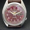 AUTOMATIC 7019A VINTAGE SEIKO 5 JAPAN MENS MAROON COLOR DIAL WATCH A701412-5 R206b-a701412