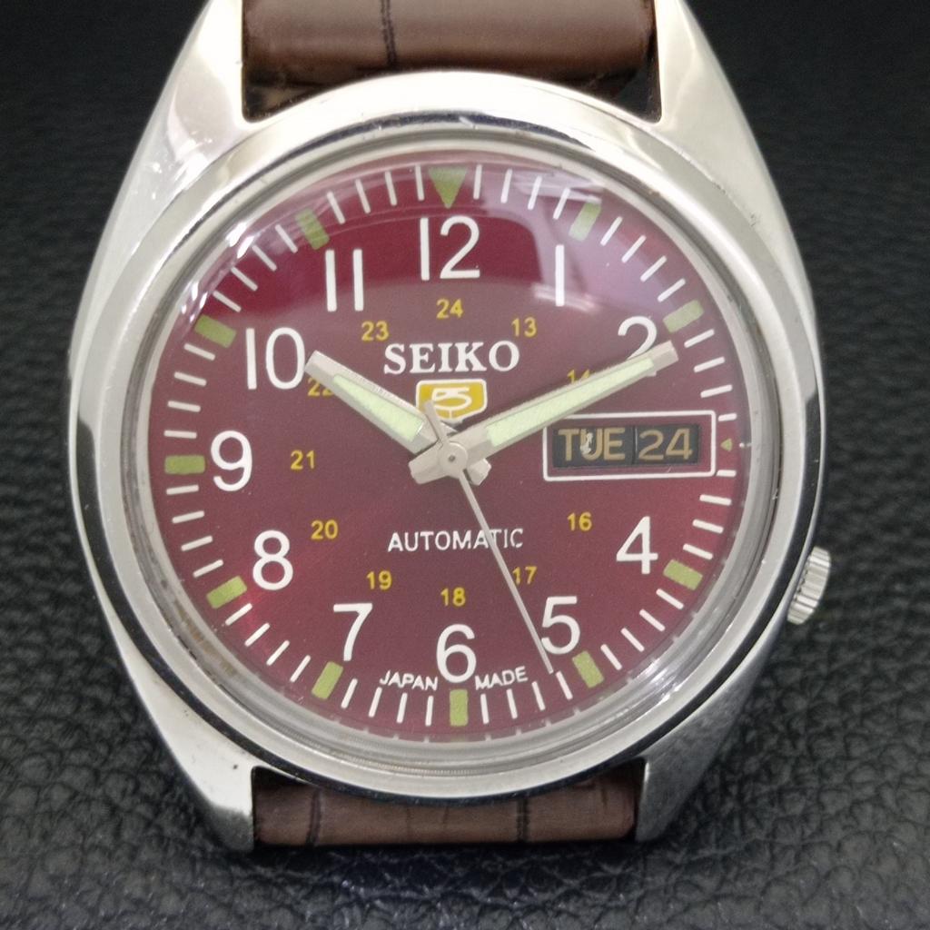 AUTOMATIC 7019A VINTAGE SEIKO 5 JAPAN MENS MAROON COLOR DIAL WATCH A701412-5 R206b-a701412