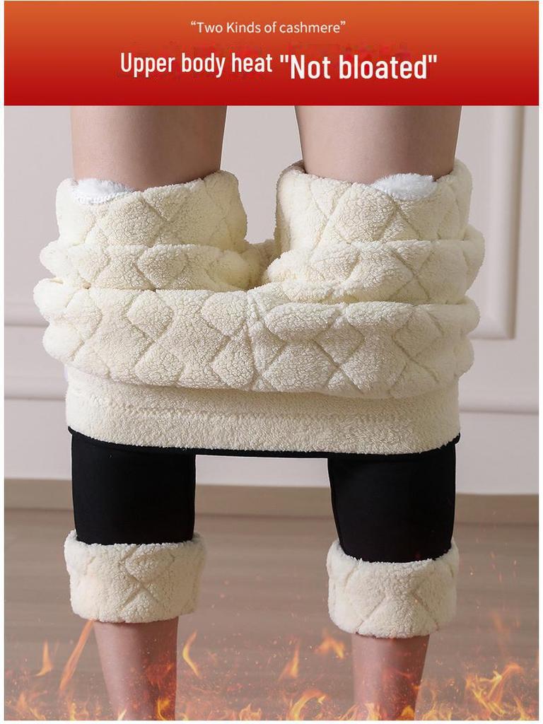 Women's High Waist Thick Wool Blend Leggings Extra Warm Fleece-Lined Knee Pad Pants