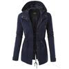 Damen Herbst- und Winter einfarbige Kordelzug Schlitz mittellange Kapuzenjacke Windbreaker Mantel