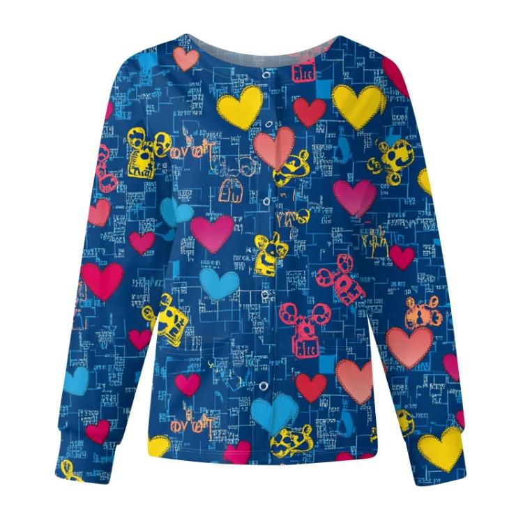 Women's Floral Printed Casual Long Sleeve Cardigan Top Single Breasted Protective Clothing