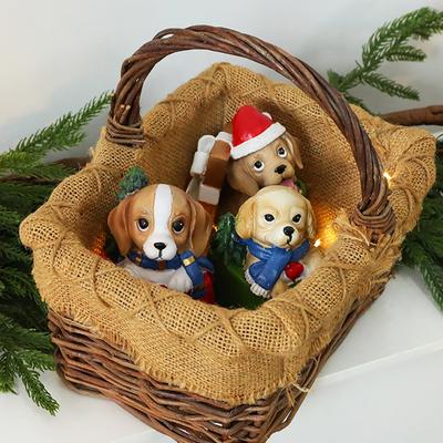 Christmas Puppy Resin Ornament Cute Puppy In Scarf Figurine Christmas Showcase Desk Home Office Decorations