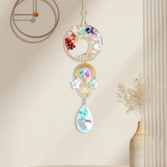 Tree of Life Faux Crystal Suncatcher, Colorful Prism Drop Pendant, Window Hanging Rainbow Maker Ornament for Indoor Outdoor Decor