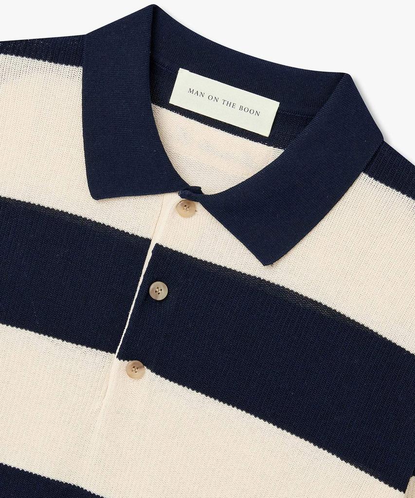 MAN ON THE BOON Striped Long Sleeve Polo Knit_Navy 4716113017