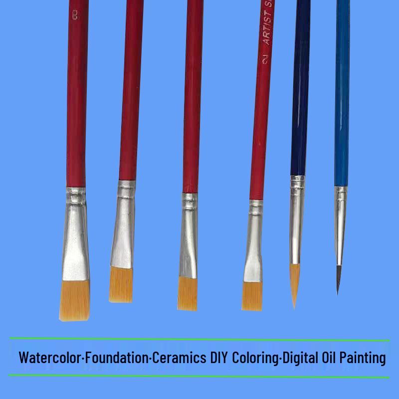 Nylon Bristle 6-Piece Paintbrush Set for Beginners - Oil & Watercolor, Large Flat Brushes