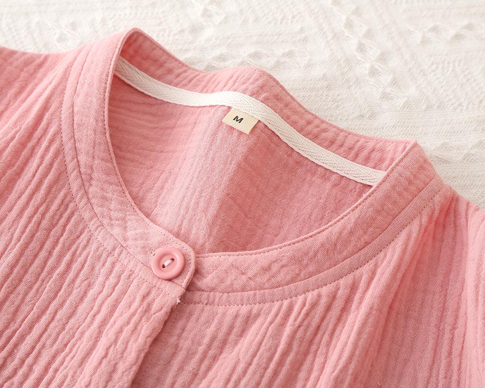 Women's Summer Plaid Cotton Gauze Pajama Set with Short Sleeves and Loose Fit Pants