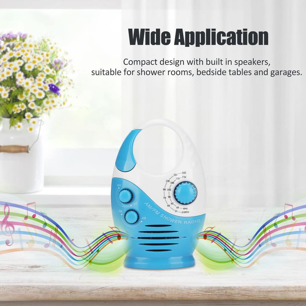 Portable Waterproof AM/FM Radio with Shower Speaker, Compact Design, Built-in Speaker, Battery-powered